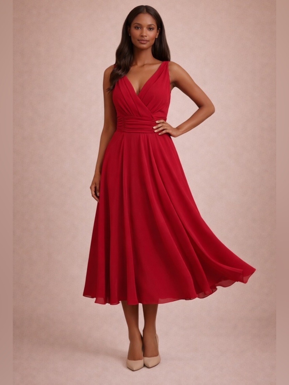 Patra Red Chiffon Fit & Flare Dress Size 10 Elegant Formal Wedding Guest Holiday